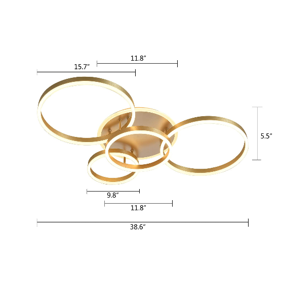 LED Deckenleuchte, Moderne Dimmbare Deckenlampe mit Fernbedienung 3000-6000K Golden Kronleuchter für Schlafzimmer Wohnzimmer