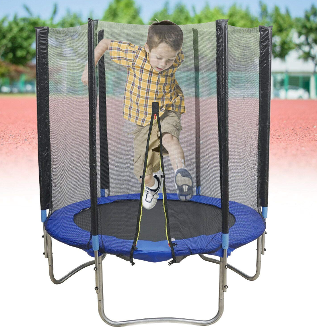 150cm Trampolin Komplettset mit Sicherheitsnetz Blau Outdoor Sprungfedern Gartentrampolin