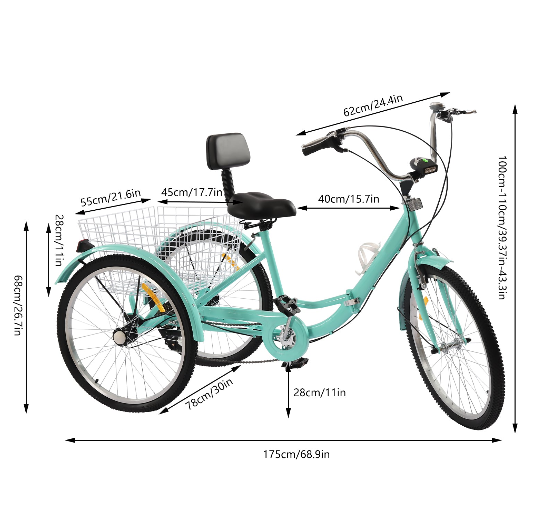 Dreirad für Erwachsene 24 Zoll Fahrrad mit Korb 3-Rad für Erwachsene