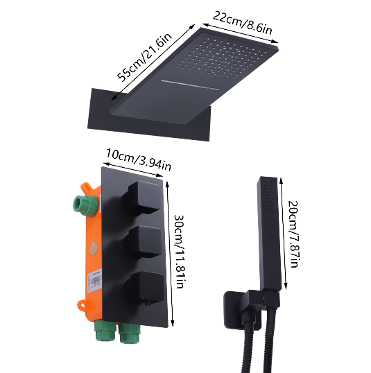 Unterputz-Brausearmaturenset Schwarz Thermostat-Brausesystem Regenbrause-Set mit Duschkopf Handbrause für Badewannen