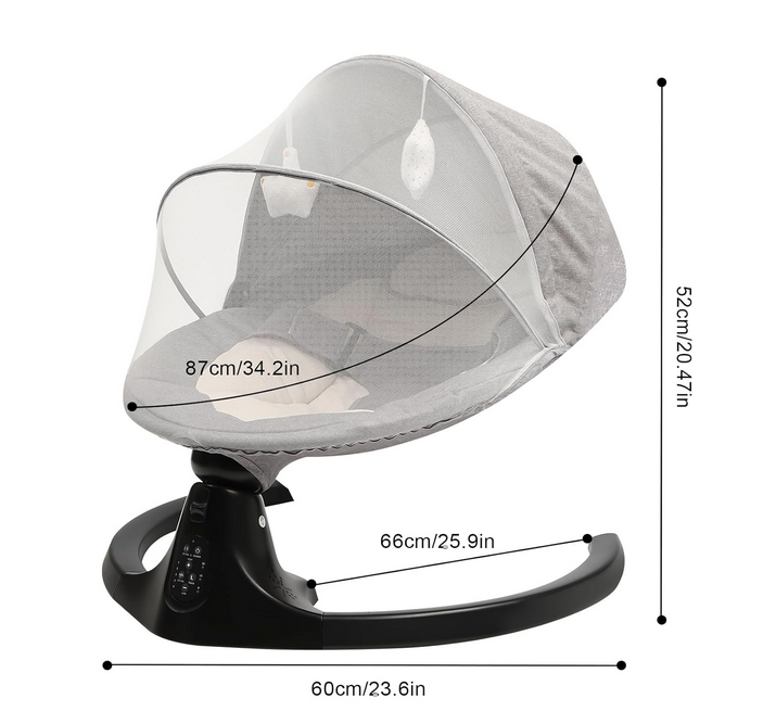 Babywippe, Elektrische Baby Wippe mit Musik, Babyschaukel , 5 Schwankungsbogen, 3-Stufen-Timer, Grau