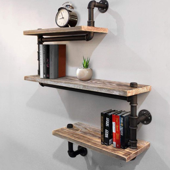 3er Set Wandregal Schweberegal Retro Industrial Wall Shelf Holder Retro Wall Ledge Floating Pipe Shelf