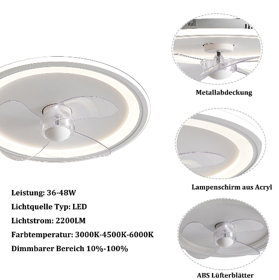 Deckenventilator m/ Beleuchtung Fernbedienung LED Deckenlampe Schlafzimmer