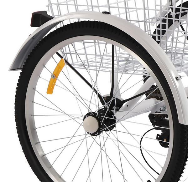 3 Räder Fahrrad Trike Faltbar Dreirad Für Erwachsene 7-Gang 24" mit Einkaufskorb Weiß