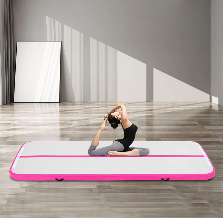 CNCEST  Rosa Gymnastikmatte, aufblasbare Gymnastikmatte mit elektrischer Pumpe 4inches Stärke PVC Tumbling Matte