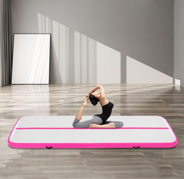 CNEST 1*4m Rosa aufblasbare Gymnastikmatte mit elektrischer Pumpe, 4inches Stärke PVC Tumbling Matte