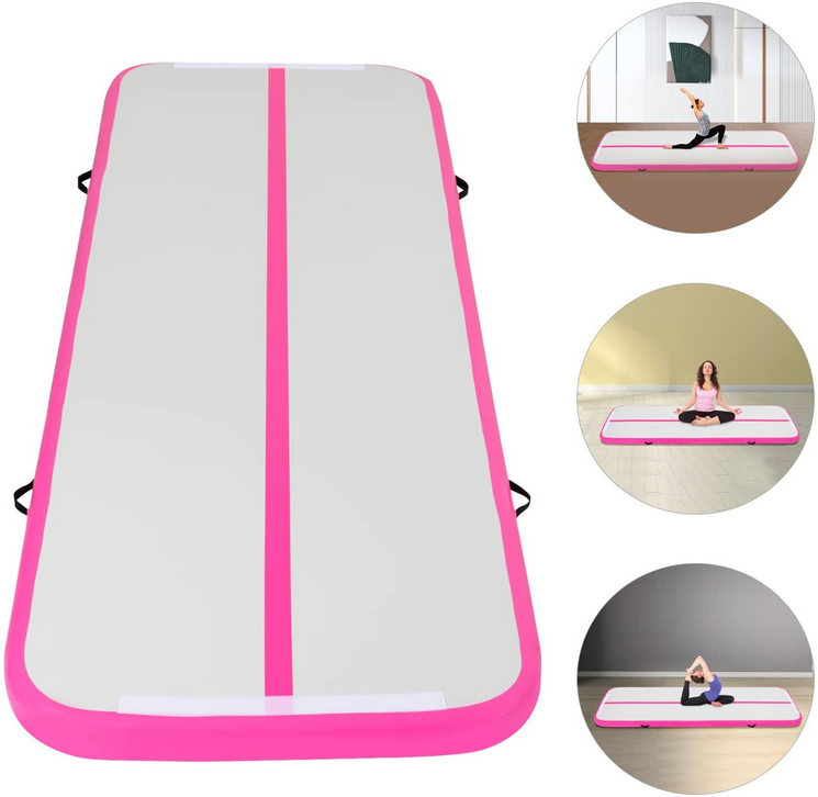 CNCEST  Rosa Gymnastikmatte, aufblasbare Gymnastikmatte mit elektrischer Pumpe 4inches Stärke PVC Tumbling Matte