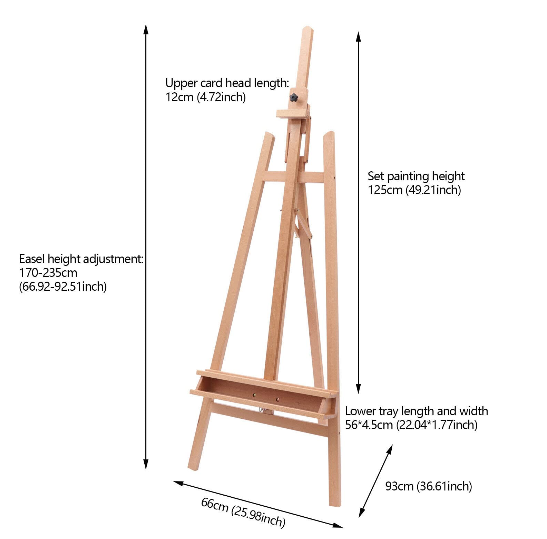 Staffelei aus Holz, groß Atelierstaffelei Staffelei, Standstaffelei, Holzstaffelei Buchenholz Malstaffelei