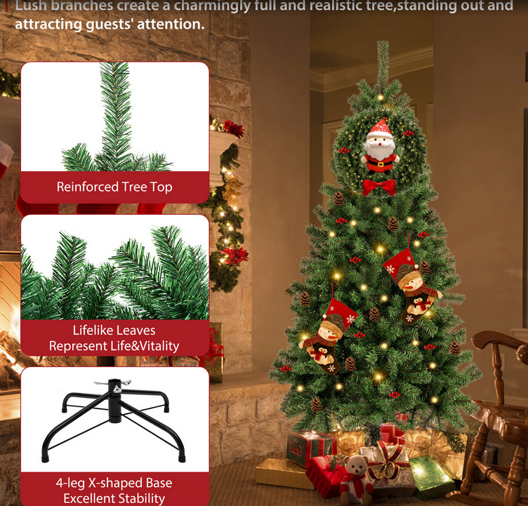 6FT Weihnachtsbaum Künstlicher Fake Fluffy Xmas Trees Holiday Decoration mit Metall faltbar Stand