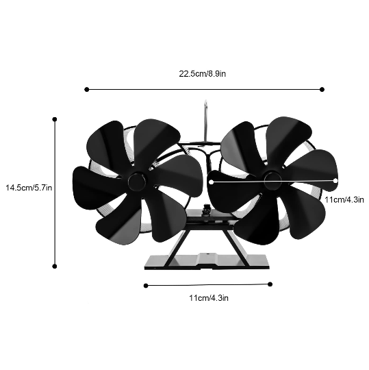 Kaminventilator, 12 Blättern, Kaminöfen , Stromloser Ventilator, Wärmebetriebener Fan, Gebläse Lüfter mit Thermometer