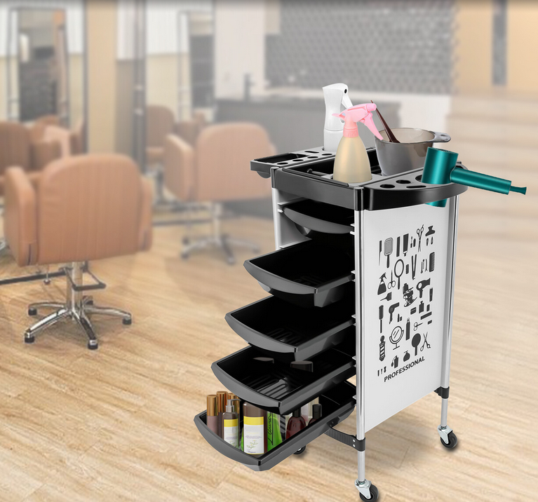 Friseurwagen Bedienungswagen Salonhilfe mit 5 Schubladen Cart Rollwagen Organizer Wagen