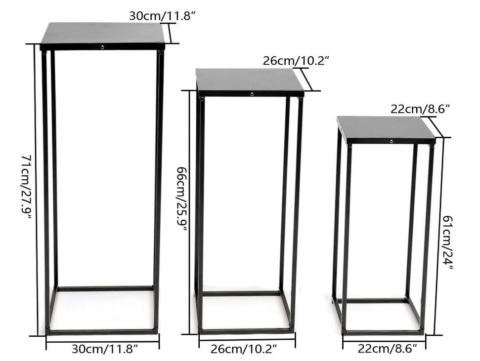 3Pcs Schwarz Pflanzenständer Quadratisch Metall Blumentopfhalter Pflanzregal Blumenregal