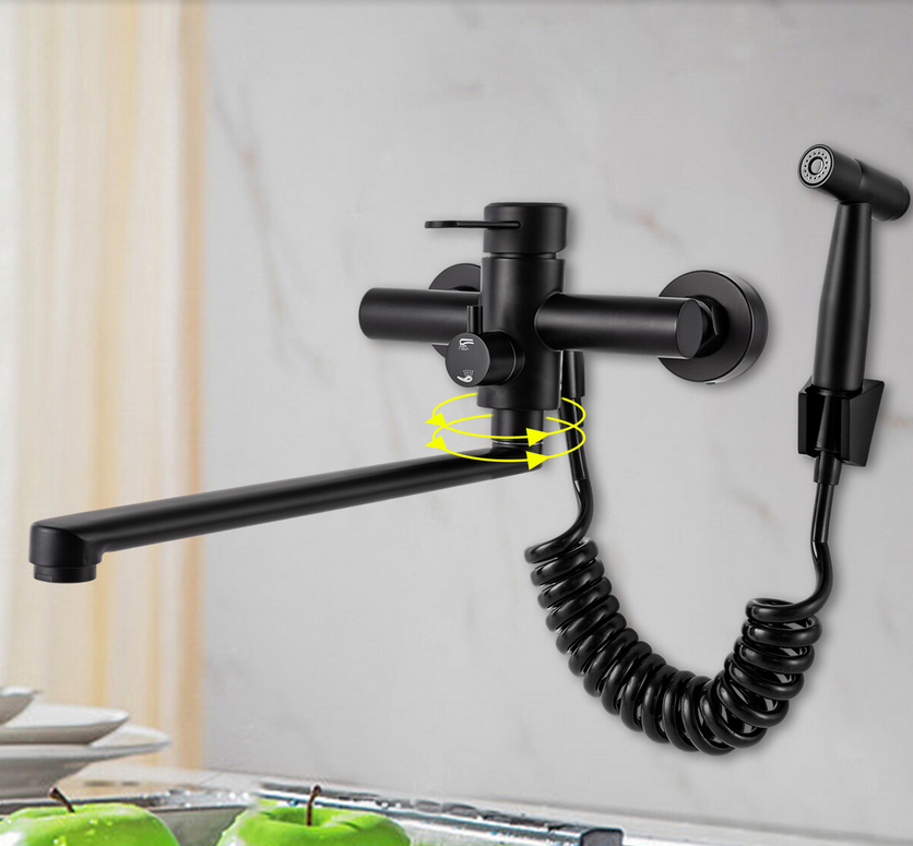 Küchenarmatur Wandmontage Wandmischbatterie mit Spritzpistole und 3 Wasserstrahlarten Küchenarmatur Spültischmischbatterie