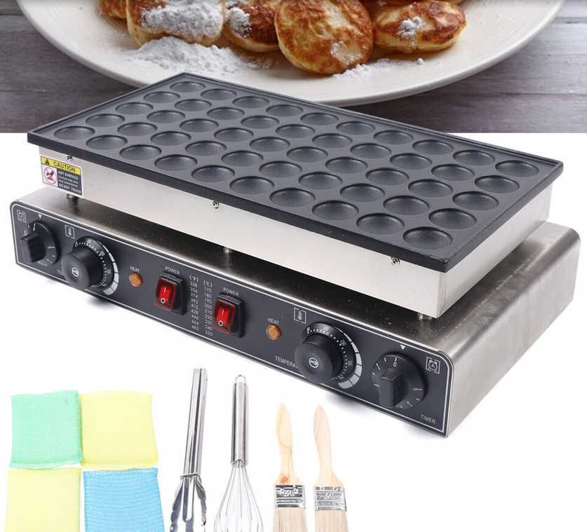 50 Löcher Elektro Mini Holländischer Pfannkuchenmaschine Antihaft Pancakes Maker Pfannkuchenpfanne + 2* Bürsten