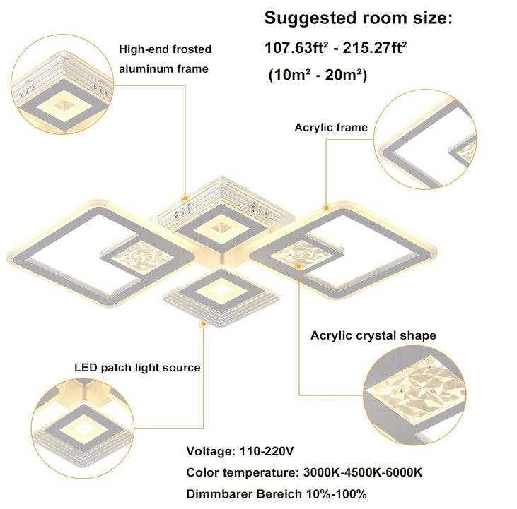 Deckenleuchte LED Acryl Lampe Schlafzimmer Wohnzimmer Dimmable Kronleuchter NEU