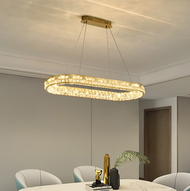 Moderne Kristallkronleuchter Kristall Kronleuchter Oval Hängeleuchte LED Luxus Gold Deckenlampe 220V [Energieklasse E]