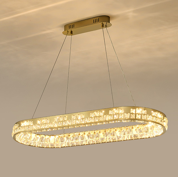 Moderne Kristallkronleuchter Kristall Kronleuchter Oval Hängeleuchte LED Luxus Gold Deckenlampe 220V [Energieklasse E]