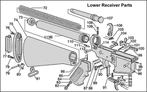 ar15 butt stock lower receiver expoleded view