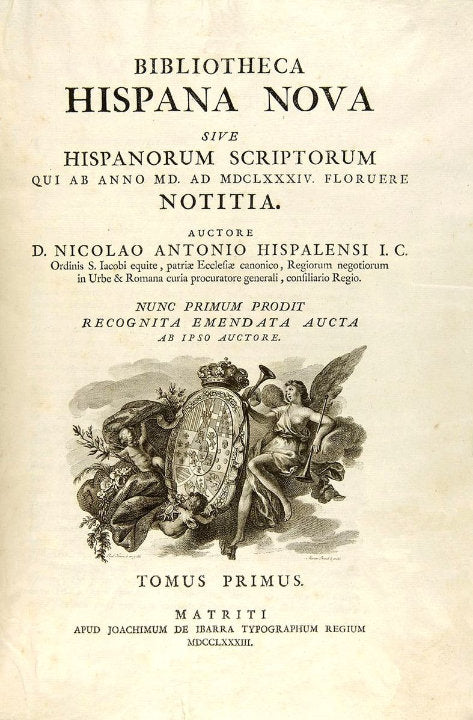 Portada del libro Biblioteca Hispana Nova, incluye una sección sobre abreviaturas. Nicolás Antonio (siglo XVIII).