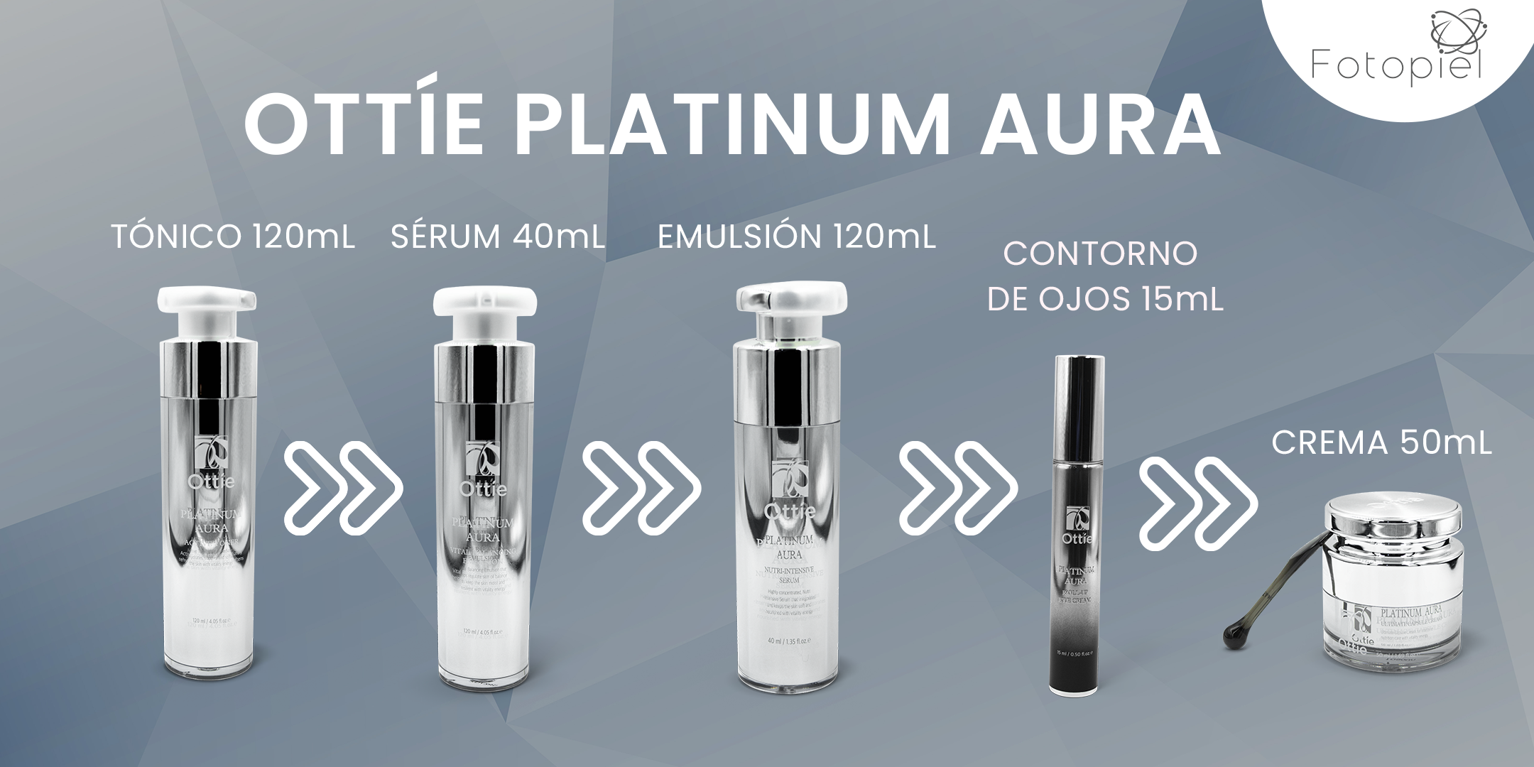 coleccion ottie platinum aura (tonico, serum, emulsion, contorno de ojos, crema)