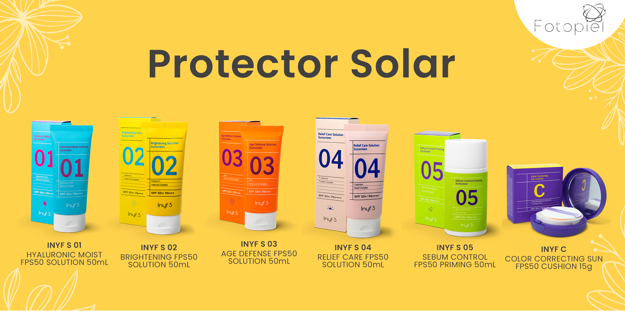 Linea de protectores solares INYF. Amplia variedad de protectores solares. 