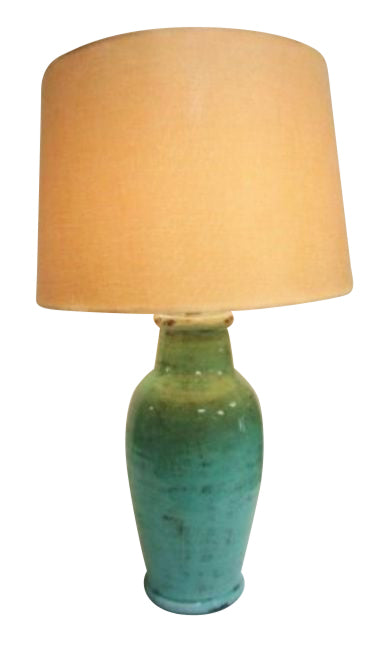 Mexican Ceramic Handmade Lamp Base With Linen Shade Duck