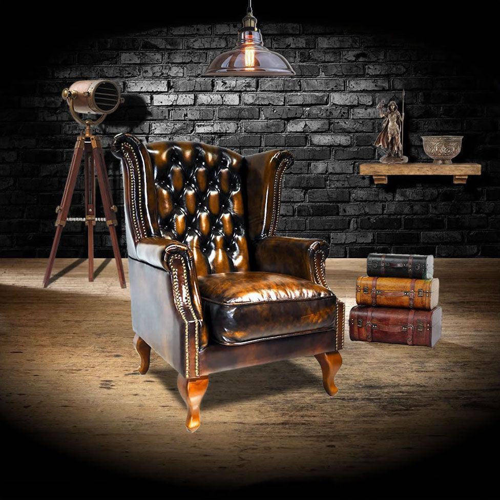 Queen Anne High Wing Back Chair – Handmade Chesterfield