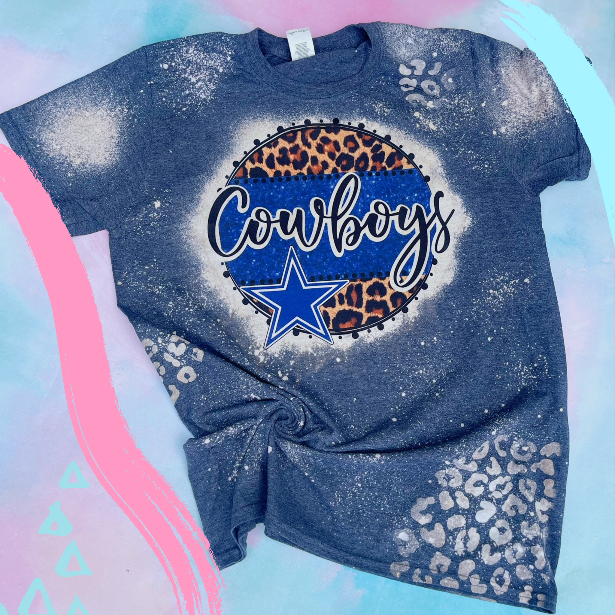 Dallas Cowboys Cheetah Bleached Shirt | Cowboys Shirt | Unisex | Size S -  3XL