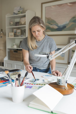 Working and painting at my desk using Canvas lamp to film my process.