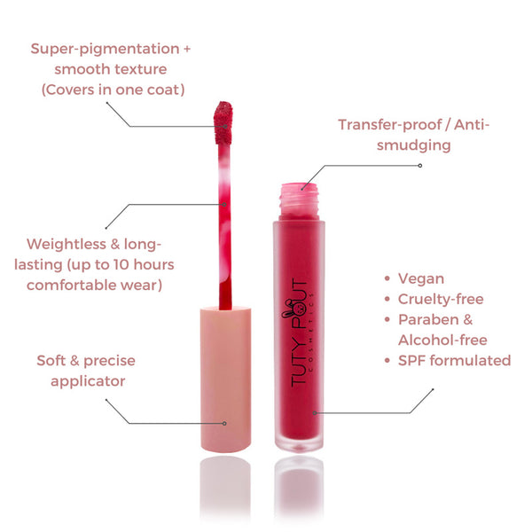 Barbie | Tuty Pout Cosmetics Vegan & Cruelty- free Long-lasting-Soft Matte Liquid Lipstick (formulation benefits)