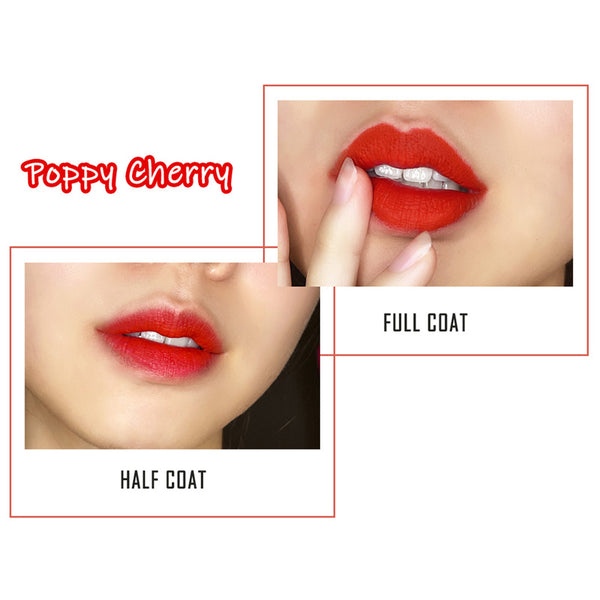 Poppy Cherry | Tuty Pout Cosmetics Vegan & Cruelty- free Long-lasting-Soft Matte Liquid Lipstick (Lip swatch))