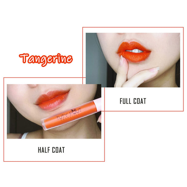 Lip swatch -TUTY POUT Cosmetics Vegan & Cruelty-free Long-lasting Soft Matte Liquid Lipstick - Tangerine