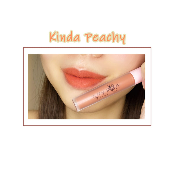 Lip swatch -TUTY POUT Cosmetics Vegan & Cruelty-free Long-lasting Soft Matte Liquid Lipstick - Kinda Peachy