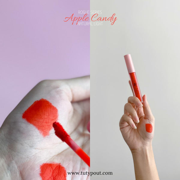 Apple Candy- Tuty Pout Cosmetics Vegan & Cruelty-free Long-lasting Soft Matte Liquid Lipstick (palm swatch)