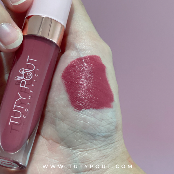 TUTY POUT Satin Matte Lip Cream - Hydrating Vegan & Cruelty-free Makeup - Palm Swatch (Hanky Panky)