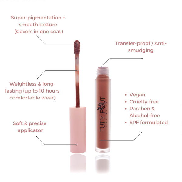 Tempt | Tuty Pout Cosmetics Vegan & Cruelty- free Long-lasting-Soft Matte Liquid Lipstick (formulation benefits)