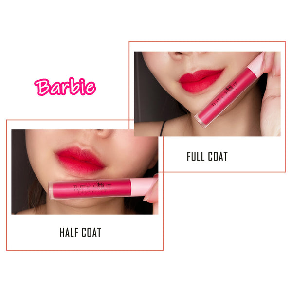 Lip swatch -TUTY POUT Cosmetics Vegan & Cruelty-free Long-lasting Soft Matte Liquid Lipstick - Barbie
