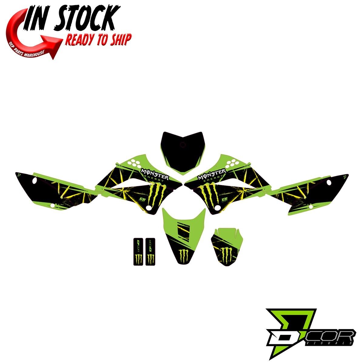 D'COR Monster Energy Slash Graphics Kit Kawasaki KLX110 2010-2023 NEW