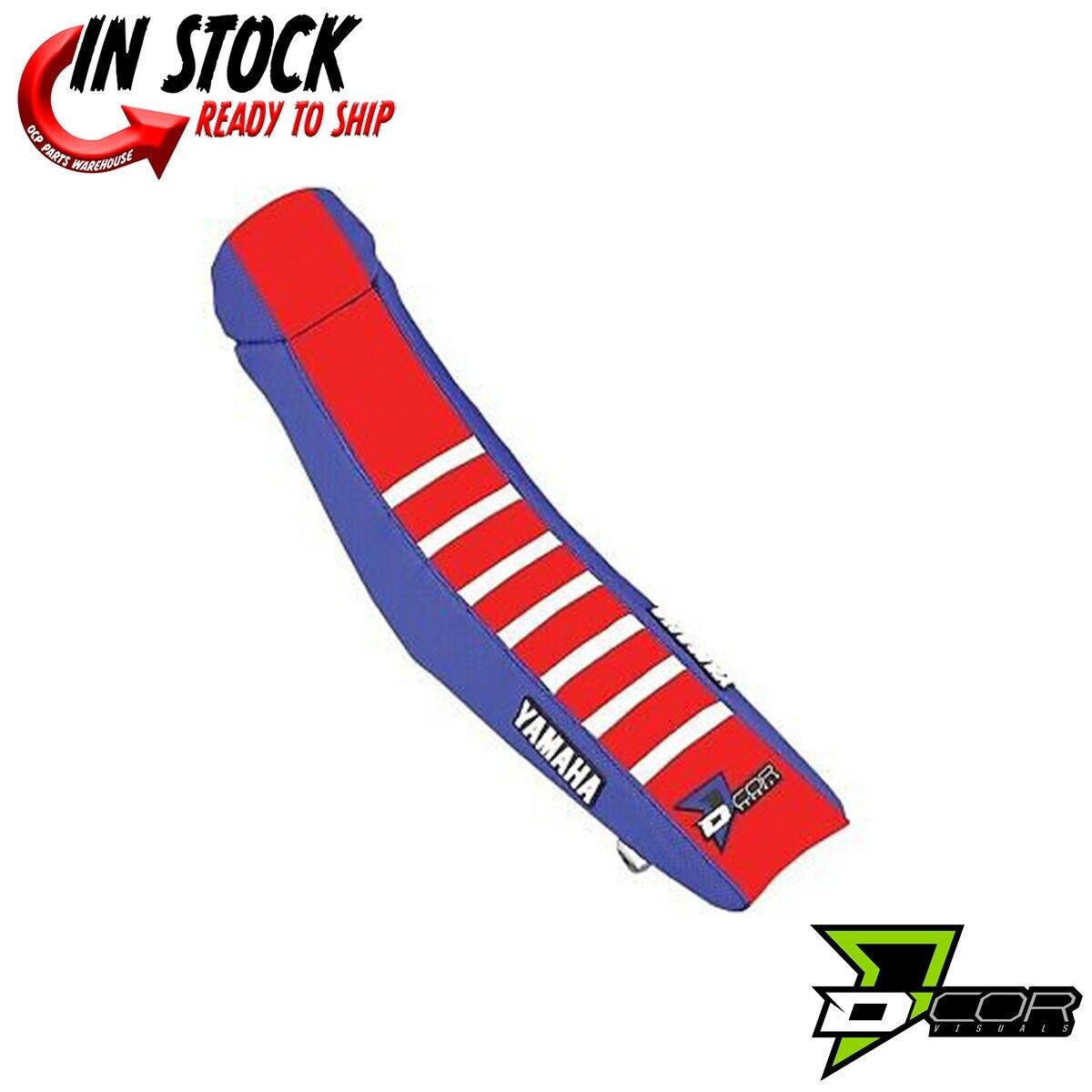 D'COR Seat Cover Blue/Red, White Ribs Yamaha YZ250F 14-18 YZ450F 14-17