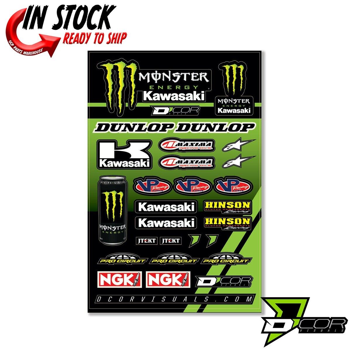 D'COR Decal Sticker Sheet Monster Energy Kawasaki Hinson Pro Circuit
