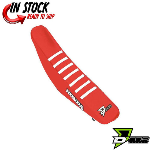 D'COR Seat Cover Red, White Ribs Honda CRF250 18-21 CRF450 17-20