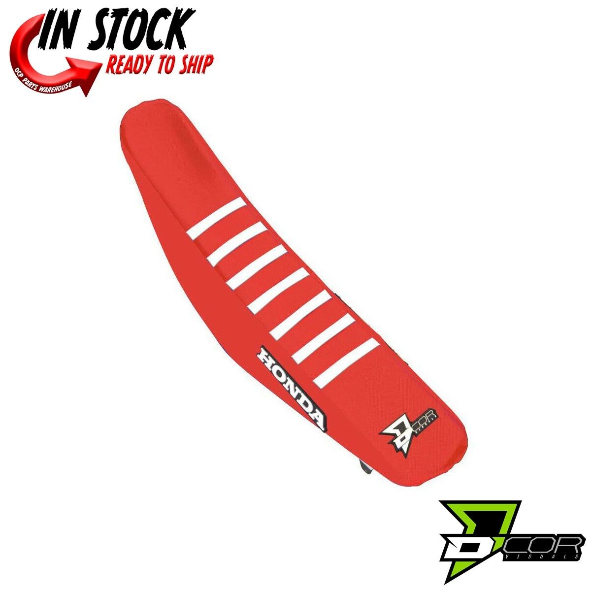 D'COR Seat Cover Red, White Ribs Honda CRF250 18-21 CRF450 17-20