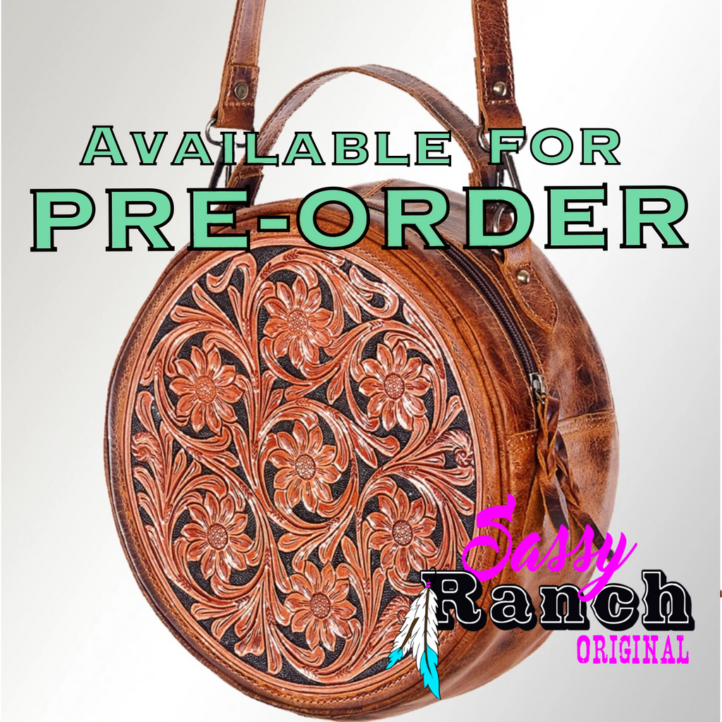 Women's Cowhide Western Floral Tooled Leather Shoulder Purse Handbag 1 —  Challenger