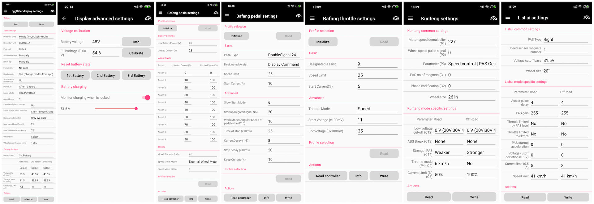 EggRider settings pages screenshots