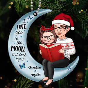 Grandma and Baby Reading on the Moon Personalized Acrylic Ornament - Family Christmas Gift - wecustomtees