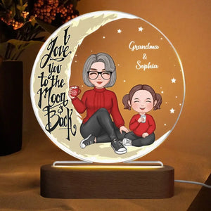 Grandma Grandkid Sitting Love You To The Moon And Back Gift For Granddaughter Grandson Personalized Acrylic Plaque Circle LED Night Light - wecustomtees