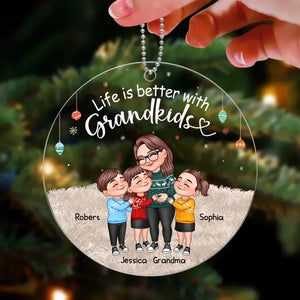 My Grandkids Cartoon Grandma & Grandkids Hugging Personalized Acrylic Ornament - wecustomtees