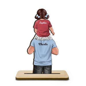 Dad Daughter Son Piggy Back Gift For Dad Personalized Standing Wooden Plaque - wecustomtees