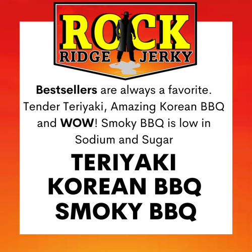 Teriyaki, Korean BBQ and Smoky BBQ brisket jerky