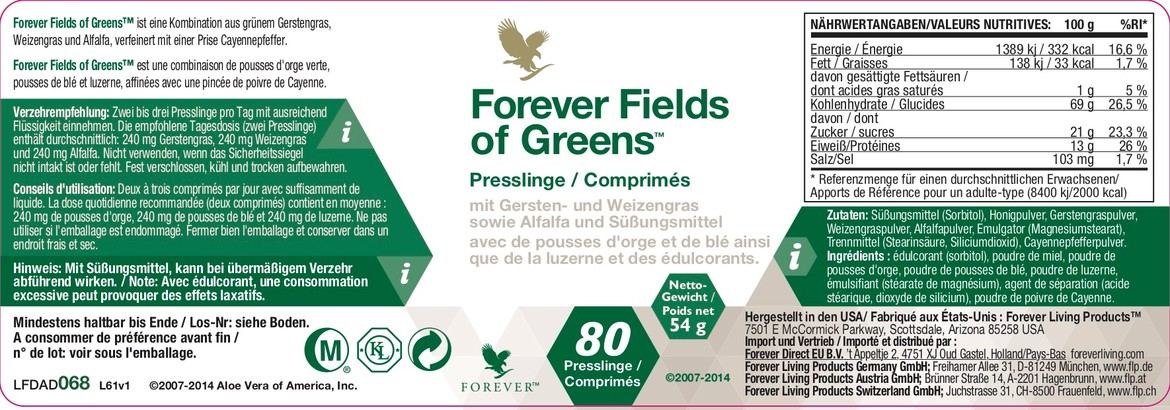Forever Fields of Green Inhaltsstoffe